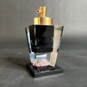 VTG Bircraft Perfume Bottle – Brass Hardware, Black Lucite Core w/ Pink Rose